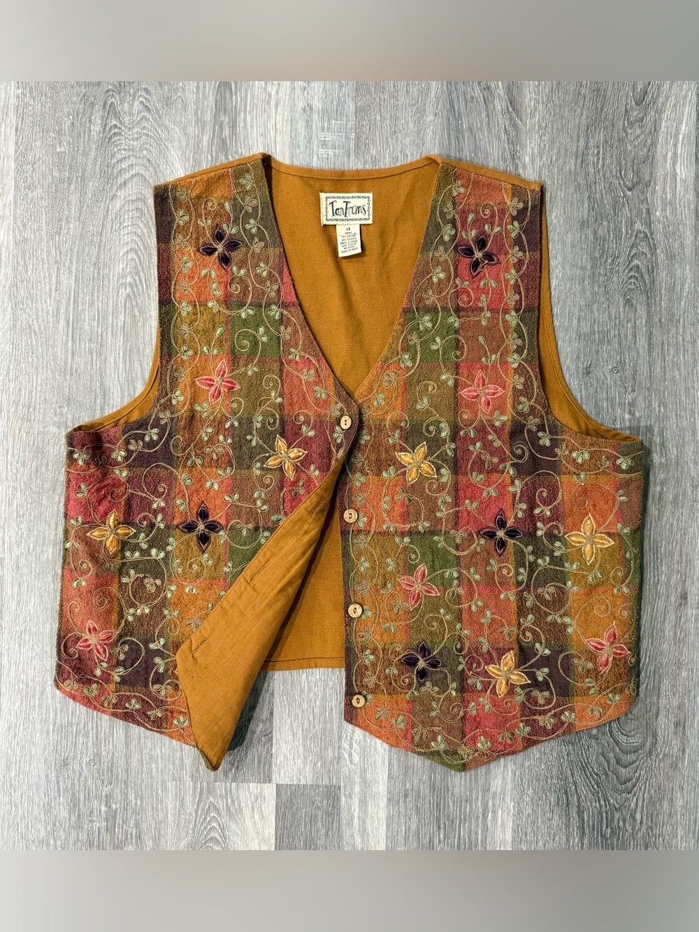 Vintage 90’s TanTrums Womens 1X Floral Cottagecore Embroidered Button Lined Vest